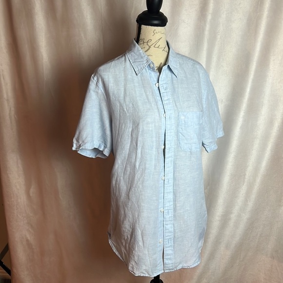 Calvin Klein Men's Short Sleeve Lightweight Cotton Linen Button Down Medium Blue - Picture 9 of 9